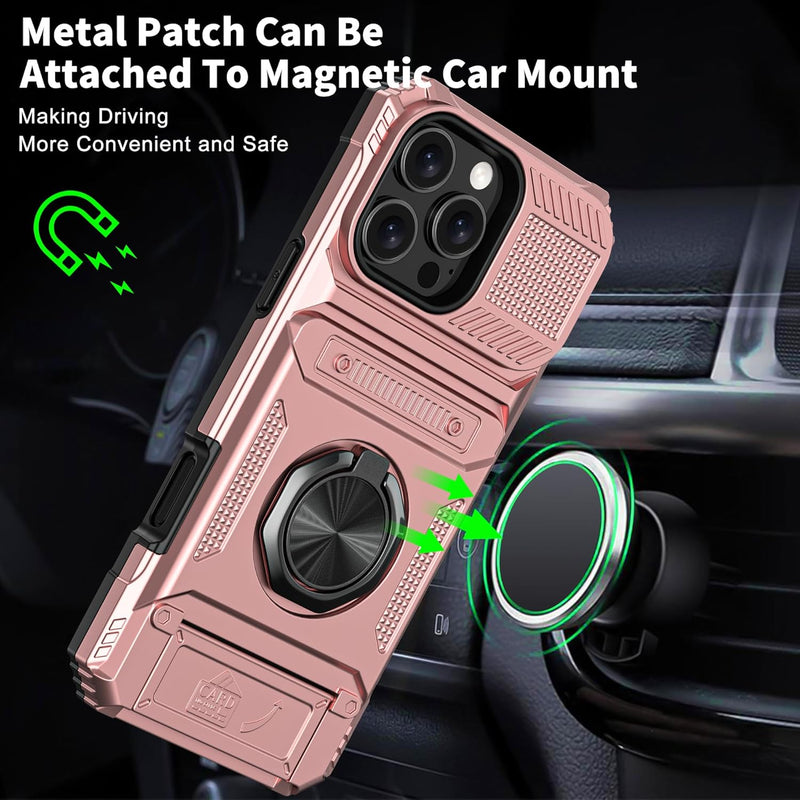 iPhone 16 Pro Case Holder Rotated Ring Stand Dual Layer Heavy Duty Drop Protection Wallet - Gorilla Cases