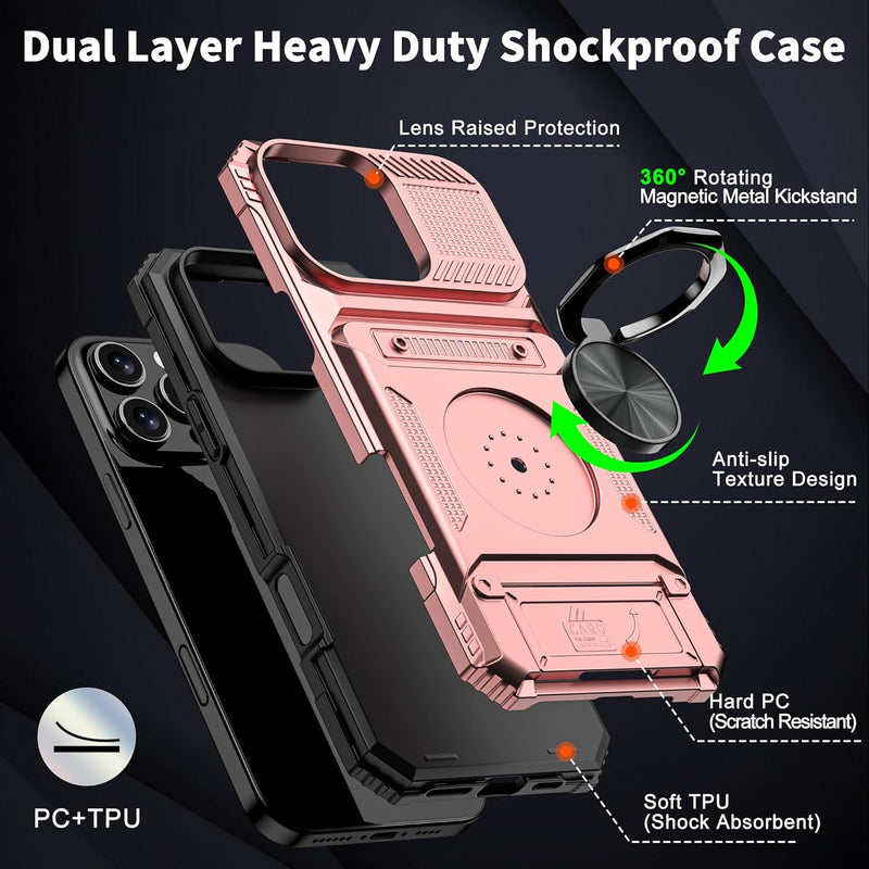 iPhone 16 Pro Case Holder Rotated Ring Stand Dual Layer Heavy Duty Drop Protection Wallet - Gorilla Cases