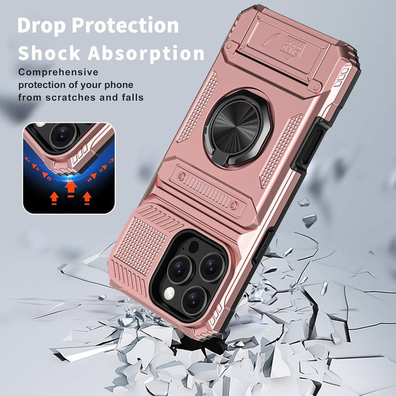 iPhone 16 Pro Case Holder Rotated Ring Stand Dual Layer Heavy Duty Drop Protection Wallet - Gorilla Cases