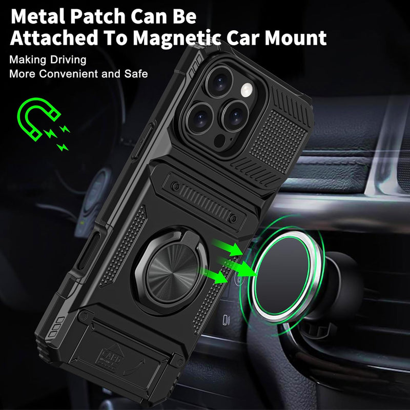 iPhone 16 Pro Case Holder Rotated Ring Stand Dual Layer Heavy Duty Drop Protection Wallet - Gorilla Cases