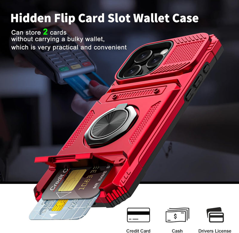 iPhone 16 Pro Case Holder Rotated Ring Stand Dual Layer Heavy Duty Drop Protection Wallet - Gorilla Cases