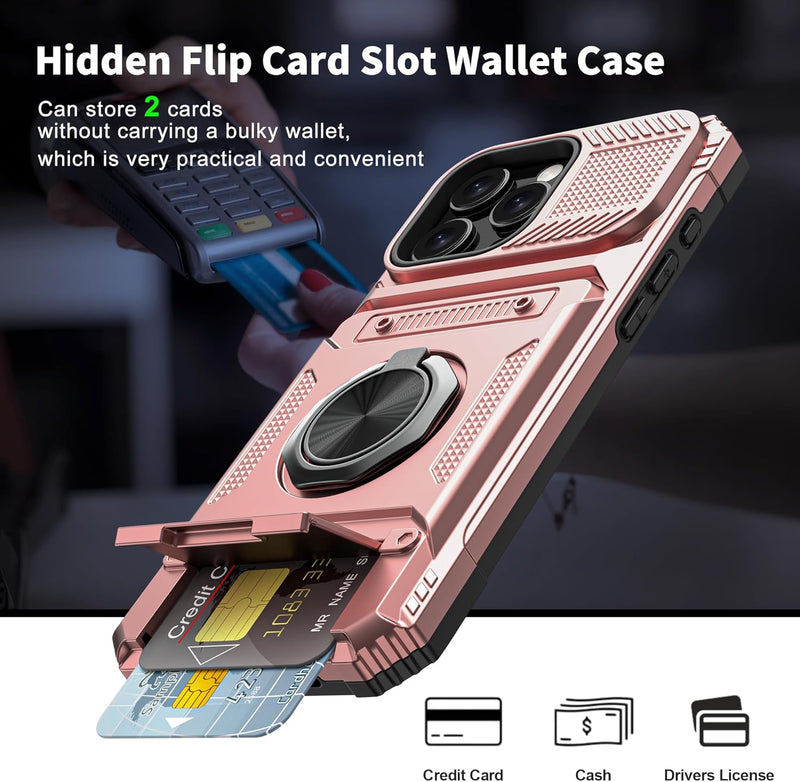 iPhone 16 Pro Case Holder Rotated Ring Stand Dual Layer Heavy Duty Drop Protection Wallet - Gorilla Cases