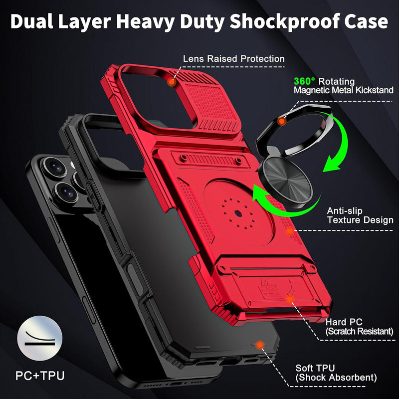 iPhone 16 Pro Case Holder Rotated Ring Stand Dual Layer Heavy Duty Drop Protection Wallet - Gorilla Cases