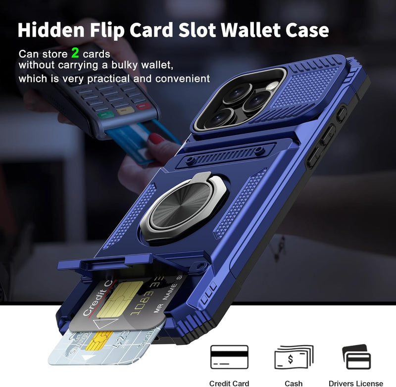 iPhone 16 Pro Case Holder Rotated Ring Stand Dual Layer Heavy Duty Drop Protection Wallet - Gorilla Cases