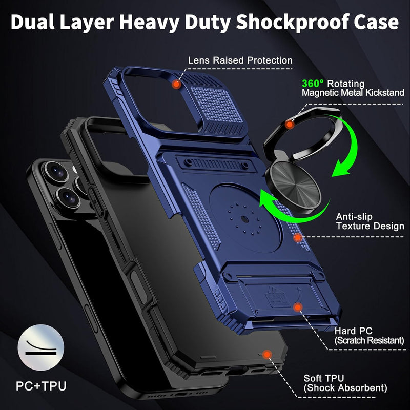 iPhone 16 Pro Case Holder Rotated Ring Stand Dual Layer Heavy Duty Drop Protection Wallet - Gorilla Cases