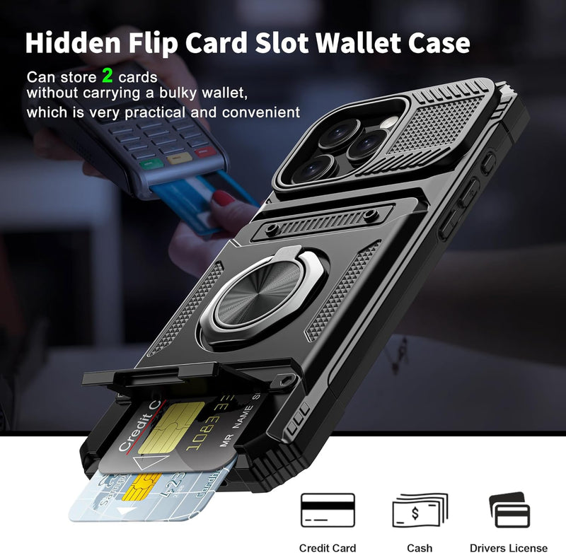 iPhone 16 Pro Case Holder Rotated Ring Stand Dual Layer Heavy Duty Drop Protection Wallet - Gorilla Cases