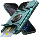 iPhone 16 Pro Case Holder Rotated Ring Stand Dual Layer Heavy Duty Drop Protection Wallet