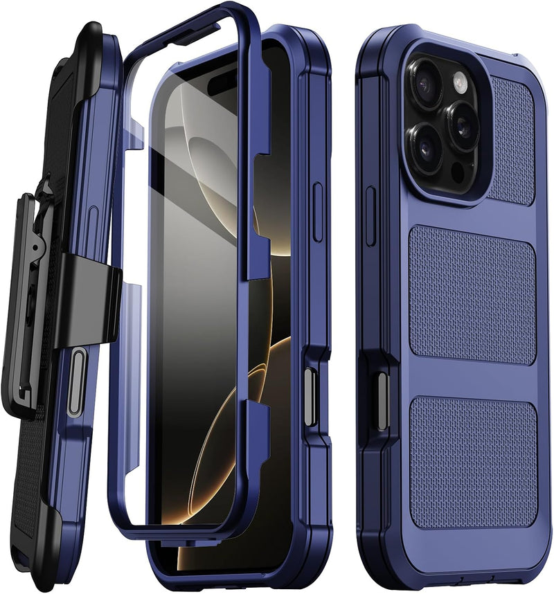 iPhone 16 Pro Case Military Drop Protection Cover Heavy Duty Rugged Shockproof Phone Case for iPhone 16 Pro with Kickstand & Belt Clip Holster 6.3 inch Black - Gorilla Cases