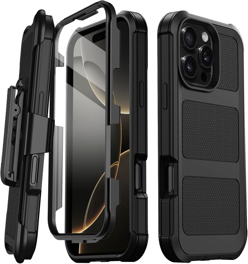 iPhone 16 Pro Case Military Drop Protection Cover Heavy Duty Rugged Shockproof Phone Case for iPhone 16 Pro with Kickstand & Belt Clip Holster 6.3 inch Black - Gorilla Cases