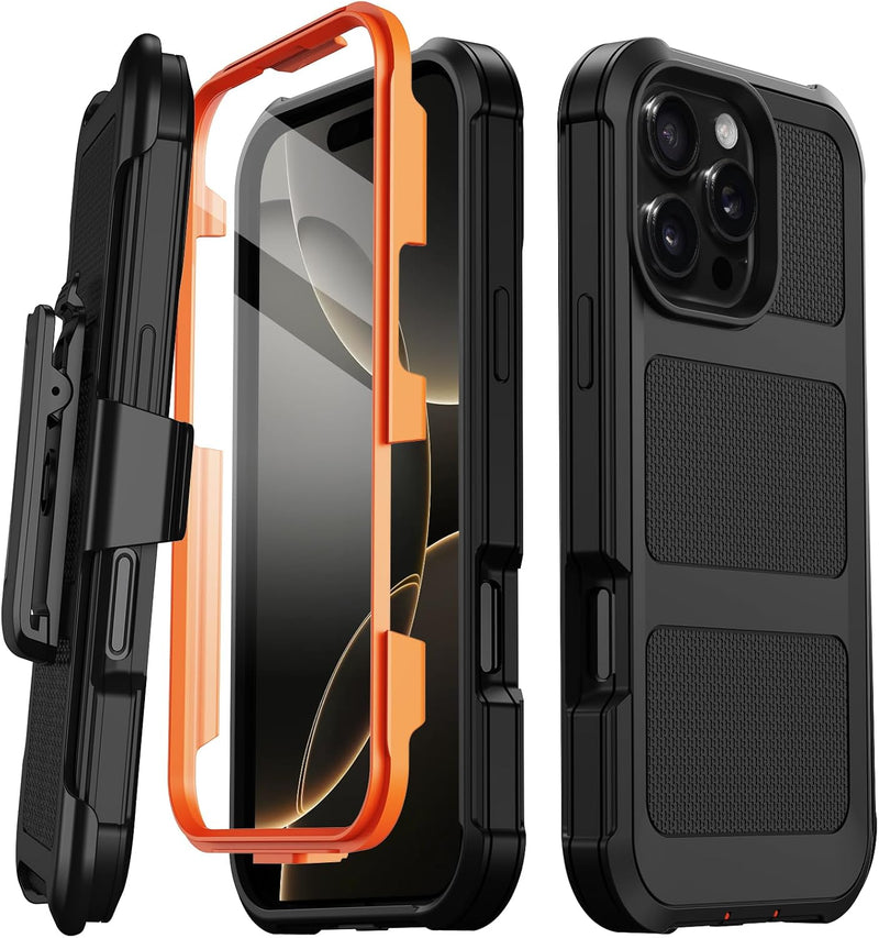 iPhone 16 Pro Case Military Drop Protection Cover Heavy Duty Rugged Shockproof Phone Case for iPhone 16 Pro with Kickstand & Belt Clip Holster 6.3 inch Black - Gorilla Cases