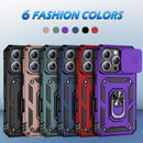 iPhone 16 Pro Case Slide Lens Cover & Built - in 360° Rotate Ring Stand Magnetic Case Black