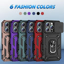 iPhone 16 Pro Case Slide Lens Cover & Built - in 360° Rotate Ring Stand Magnetic Case Black