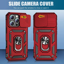 iPhone 16 Pro Case Slide Lens Cover & Built - in 360° Rotate Ring Stand Magnetic Case Black