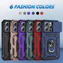 iPhone 16 Pro Case Slide Lens Cover & Built - in 360° Rotate Ring Stand Magnetic Case Black