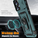 iPhone 16 Pro Case Slide Lens Cover & Built - in 360° Rotate Ring Stand Magnetic Case Black