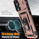 iPhone 16 Pro Case Slide Lens Cover & Built - in 360° Rotate Ring Stand Magnetic Case Black