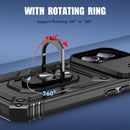 iPhone 16 Pro Case Slide Lens Cover & Built - in 360° Rotate Ring Stand Magnetic Case Black