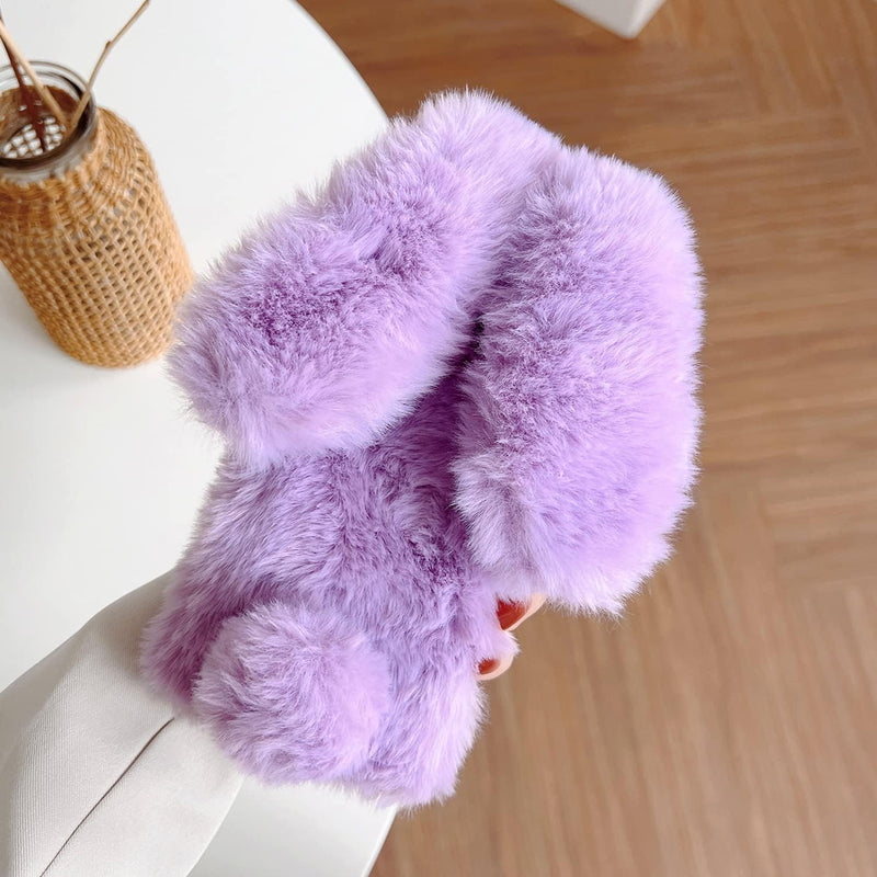 iPhone 16 Pro Max Rabbit Case Soft Fluffy Furry Cute Bunny Plush Rabbit Cover Warm Big Ear Bling Crystal Ultra Thin Case - Gorilla Cases