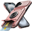 iPhone 16 Wallet Case Card Holder Store 2 Cards 360° Rotated Ring Stand Dual Layer Protection Wallet Phone Case