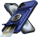 iPhone 16 Wallet Case Card Holder Store 2 Cards 360° Rotated Ring Stand Dual Layer Protection Wallet Phone Case