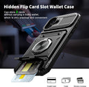 iPhone 16 Wallet Case Card Holder Store 2 Cards 360° Rotated Ring Stand Dual Layer Protection Wallet Phone Case