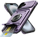iPhone 16 Wallet Case Card Holder Store 2 Cards 360° Rotated Ring Stand Dual Layer Protection Wallet Phone Case