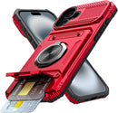 iPhone 16 Wallet Case Card Holder Store 2 Cards 360° Rotated Ring Stand Dual Layer Protection Wallet Phone Case