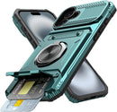 iPhone 16 Wallet Case Card Holder Store 2 Cards 360° Rotated Ring Stand Dual Layer Protection Wallet Phone Case