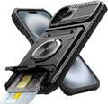 iPhone 16 Wallet Case Card Holder Store 2 Cards 360° Rotated Ring Stand Dual Layer Protection Wallet Phone Case