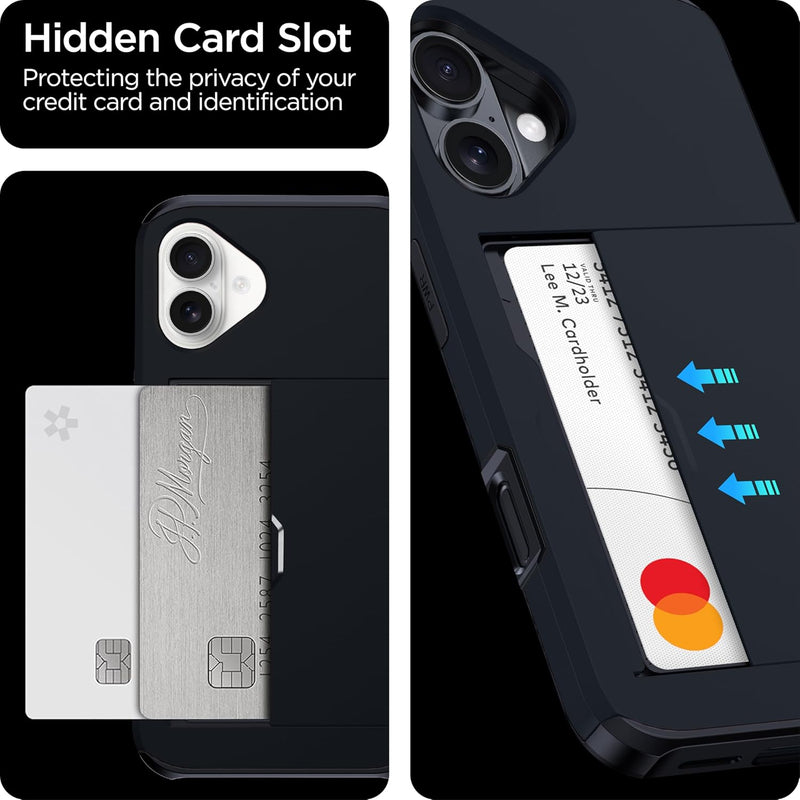 iPhone 16 Wallet Case Hidden Card Slot Wireless Charging Compatible Case with Card Holder Black - Gorilla Cases