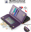 iPhone 16 Wallet Case RFID Blocking Zipper Credit Card Holder Slots Red