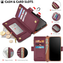 iPhone 16 Wallet Case RFID Blocking Zipper Credit Card Holder Slots Red