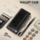 iPhone 16 Wallet Case RFID Blocking Zipper Credit Card Holder Slots Red