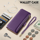 iPhone 16 Wallet Case RFID Blocking Zipper Credit Card Holder Slots Red