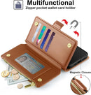 iPhone 16 Wallet Case RFID Blocking Zipper Credit Card Holder Slots Red