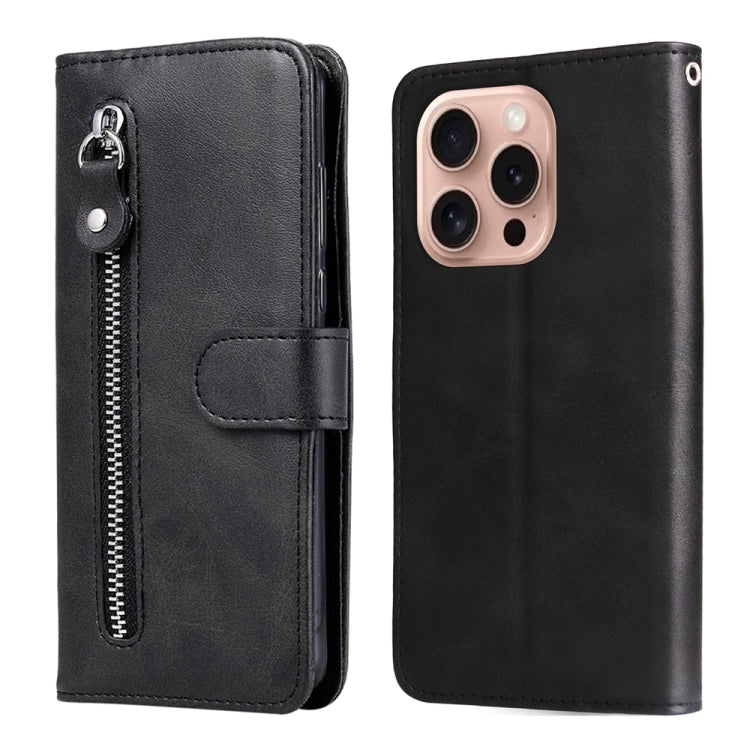 iPhone 16/17 Calf Texture Zipper Leather Fashion Case