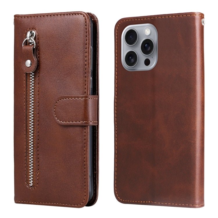 iPhone 16/17 Calf Texture Zipper Leather Fashion Case