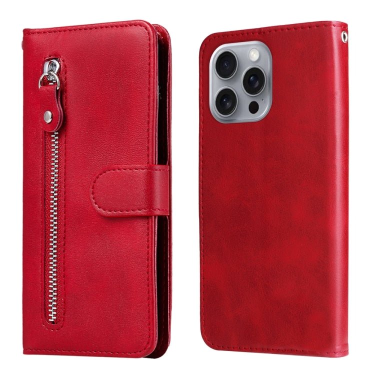 iPhone 16/17 Calf Texture Zipper Leather Fashion Case