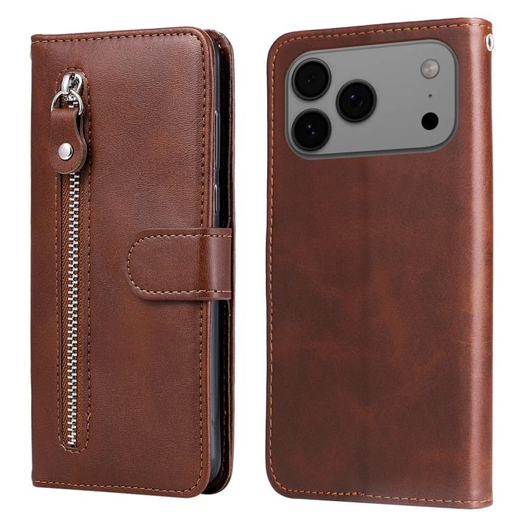 iPhone 16/17 Calf Texture Zipper Leather Fashion Case