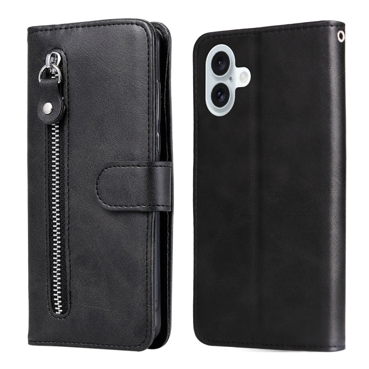 iPhone 16/17 Calf Texture Zipper Leather Fashion Case