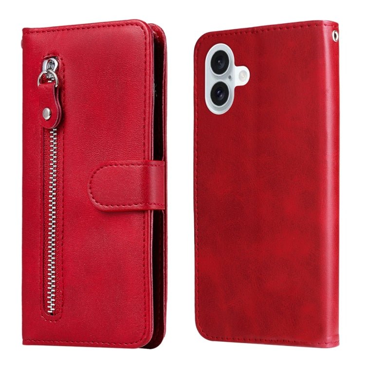 iPhone 16/17 Calf Texture Zipper Leather Fashion Case