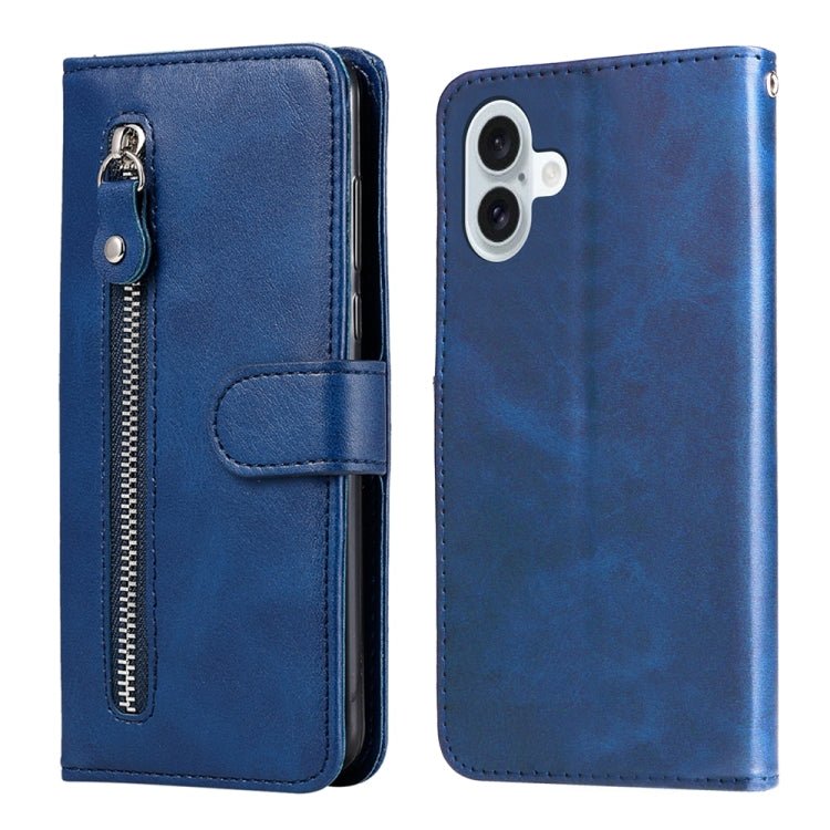 iPhone 16/17 Calf Texture Zipper Leather Fashion Case