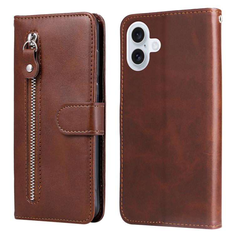 iPhone 16/17 Calf Texture Zipper Leather Fashion Case