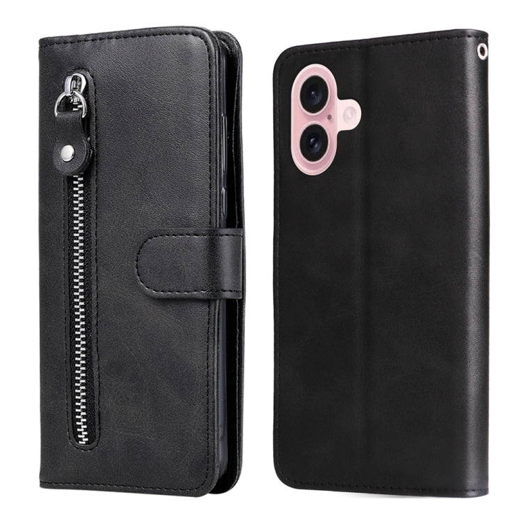iPhone 16/17 Calf Texture Zipper Leather Fashion Case