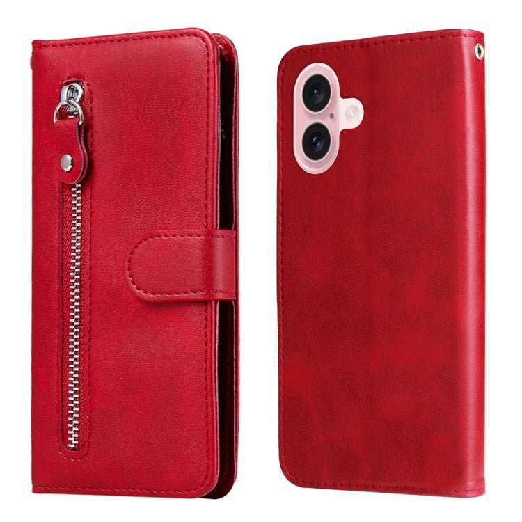 iPhone 16/17 Calf Texture Zipper Leather Fashion Case