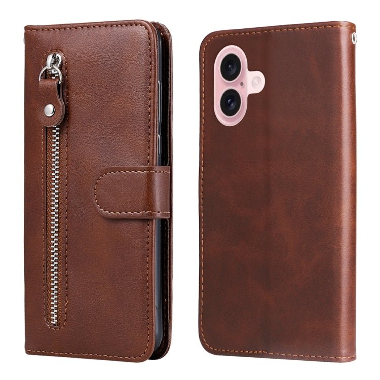 iPhone 16/17 Calf Texture Zipper Leather Fashion Case