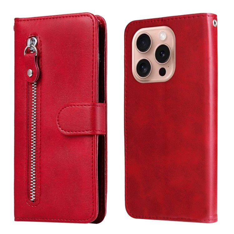 iPhone 16/17 Calf Texture Zipper Leather Fashion Case