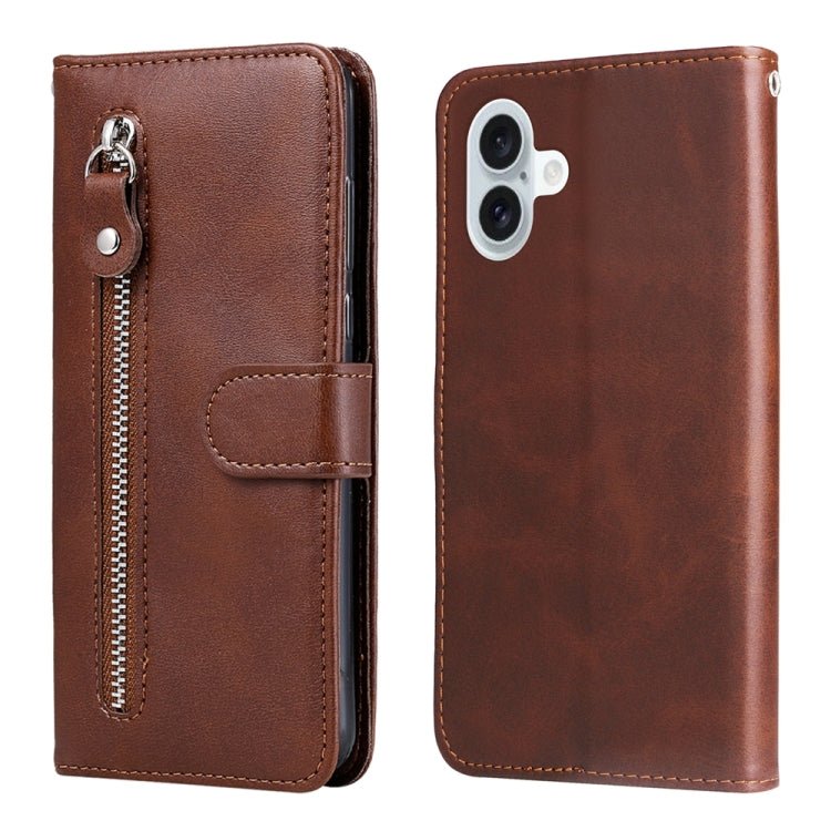 iPhone 16/17 Calf Texture Zipper Leather Fashion Case