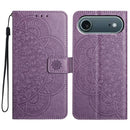 iPhone 16/17 Series Flower Embossed Leather Phone Case