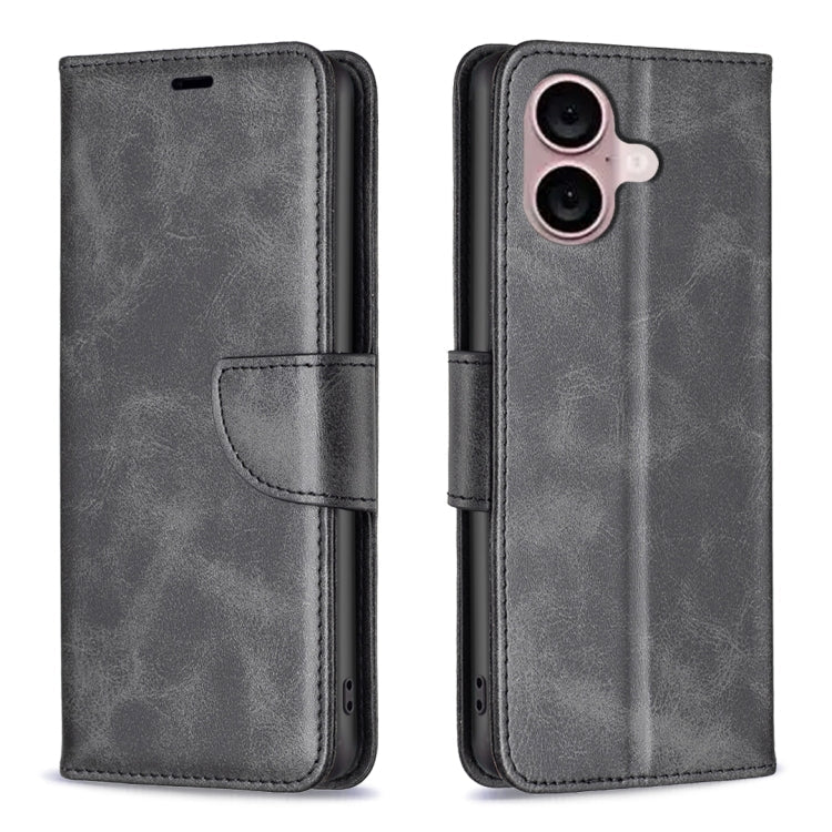 iPhone 16/17 Series Lambskin Texture Pure Color Flip Leather Phone Case